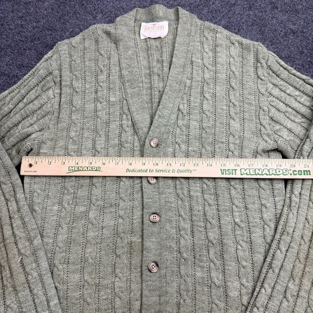 Vtg Jantzen Cardigan Sweater Men's Large Cable Knit Green Grandpa Shetland Wool